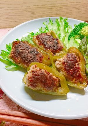 おかんごはん＊蒸し焼きピーマンの肉詰め＊-レシピのメイン写真