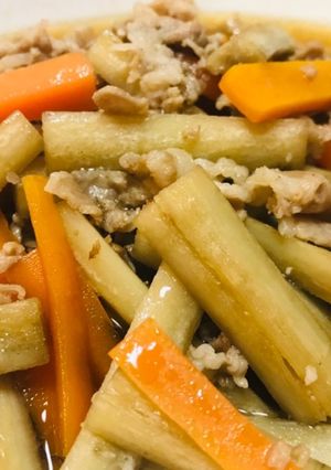 あっという間ゴボウと人参と豚バラ肉の煮物-レシピのメイン写真