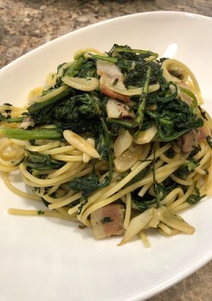 春菊大量消費！　春菊のパスタ-レシピのメイン写真