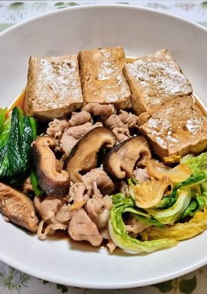 簡単主菜無水で豚肉と白菜と小松菜すき焼き風肉料理-レシピのメイン写真