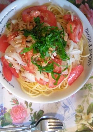 トマト＆ツナ＆青ジソの冷製パスタ-レシピのメイン写真