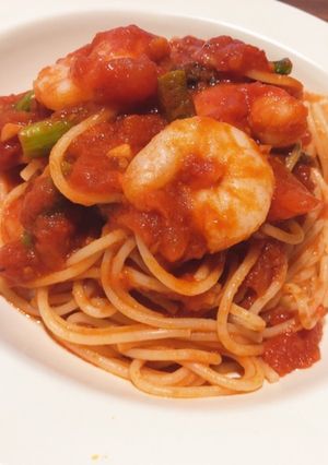 アスパラとエビのトマトソースパスタ-レシピのメイン写真