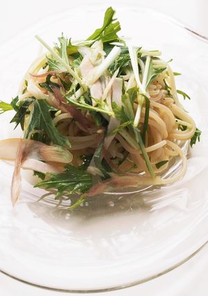 水菜とみょうがと大葉の冷製パスタ-レシピのメイン写真