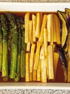 旬野菜!アスパラ、茄子、山芋の揚げ浸し-レシピのメイン写真