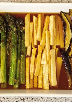 旬野菜！アスパラ、茄子、山芋の揚げ浸し-レシピのメイン写真