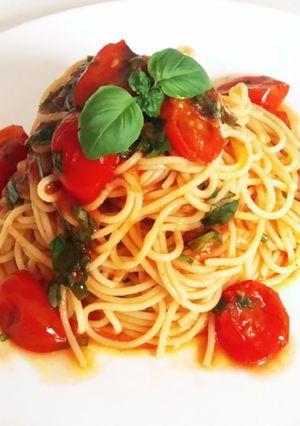ランチで人気者！焼きトマトの冷製パスタ-レシピのメイン写真