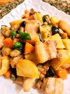 皮まで丸ごと揚げ野菜の豚味噌炒め-レシピのメイン写真