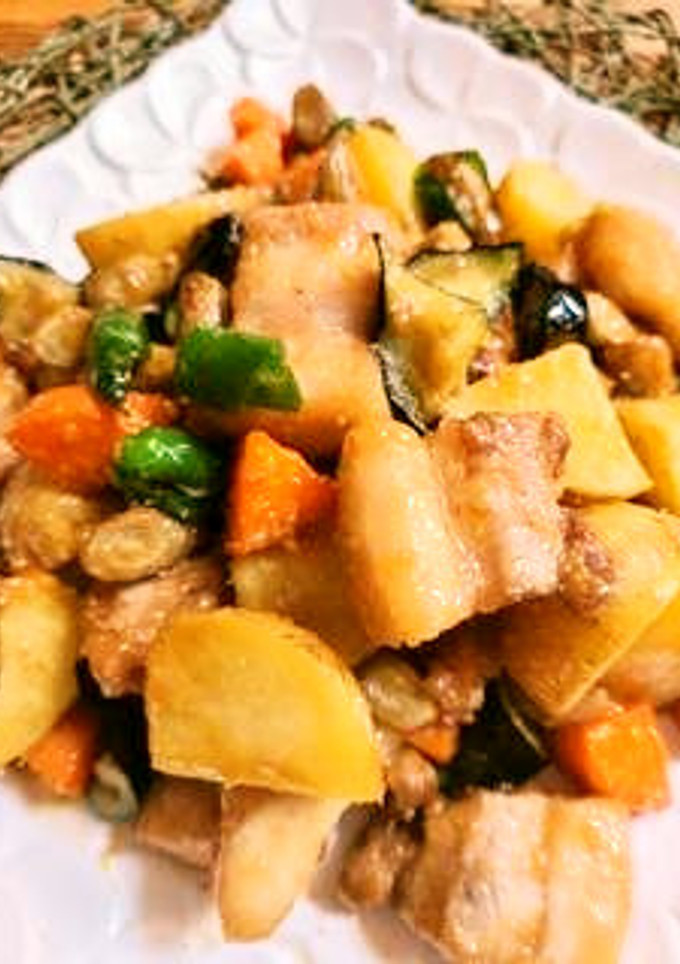 皮まで丸ごと揚げ野菜の豚味噌炒め-レシピのメイン写真