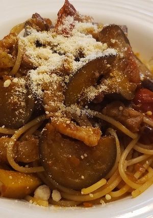 茄子と豚肉のトマトソースパスタ-レシピのメイン写真