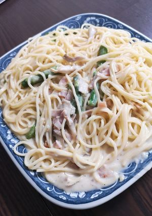 舞茸とベーコンとアスパラのクリームパスタ-レシピのメイン写真