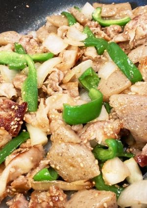 豚こま&こんにゃくのにんにく炒め-レシピのメイン写真