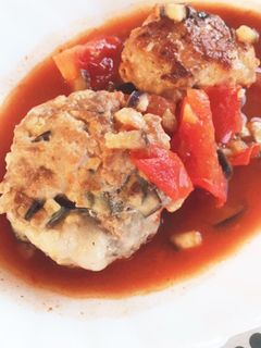 豚のこま切れ肉煮込みトマトハンバーグ-レシピのメイン写真