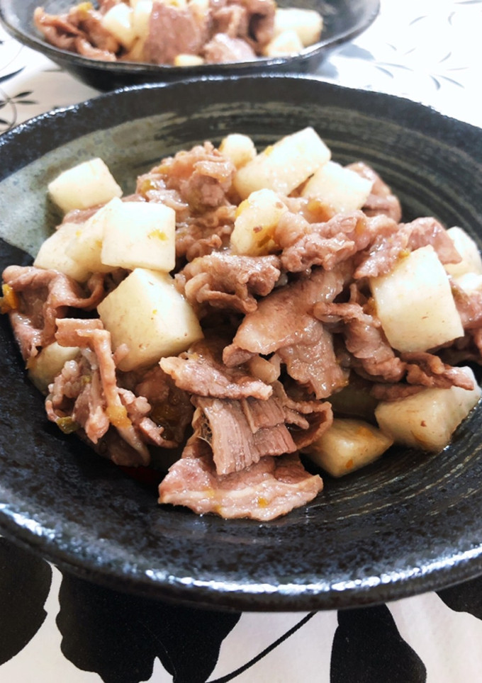 ほくほく長芋と牛バラ肉の柚子胡椒炒め-レシピのメイン写真
