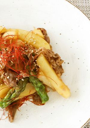 レンジで！じゃがいもとアスパラの牛肉炒め-レシピのメイン写真
