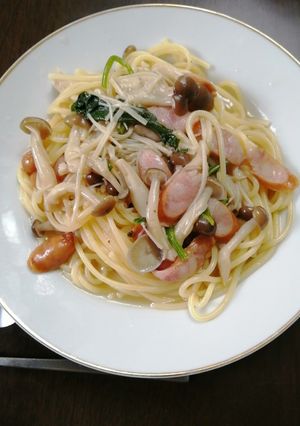 簡単♪きのことほうれん草のスープパスタ♡-レシピのメイン写真