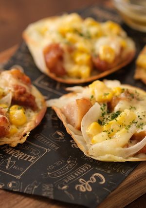 簡単!唐揚を使って、餃子の皮のミニピザ-レシピのメイン写真