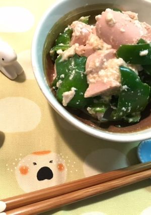 きな粉入り!ピーマンとソーセージの白和え-レシピのメイン写真
