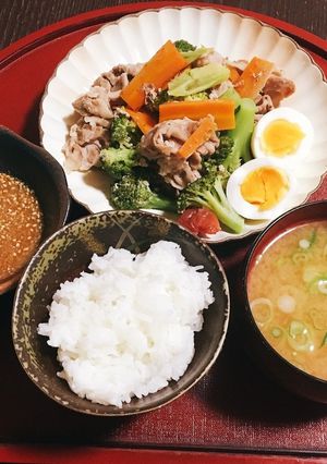 蒸し野菜と豚肉の定食-レシピのメイン写真