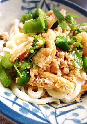 ひき肉と油揚げとオクラのぶっかけうどん-レシピのメイン写真