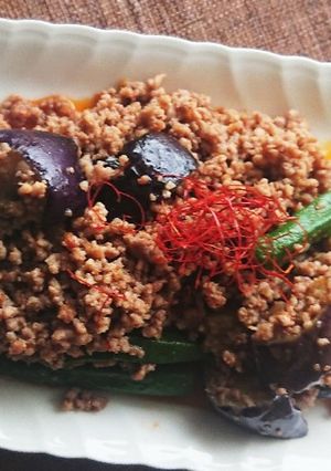 業スー☆なすとオクラのピリ辛肉味噌炒め-レシピのメイン写真