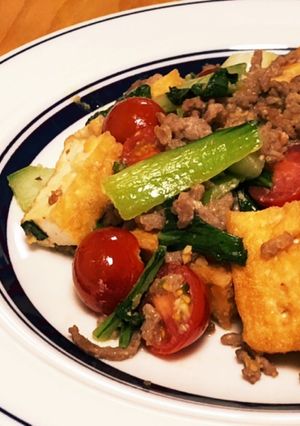 回鍋肉風。チンゲン菜と厚揚げ-レシピのメイン写真