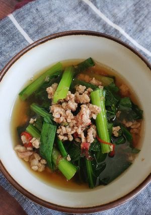 小松菜とひき肉のもつ煮風スープ-レシピのメイン写真