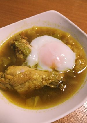 鶏手羽元のカレー煮　温玉のせ-レシピのメイン写真