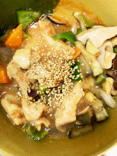 全てレンジ胸肉なす味噌甘酢味青椒肉絲風-レシピのメイン写真