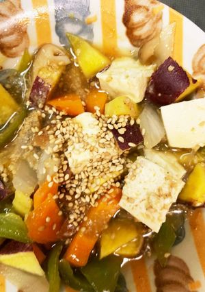 レンジ肉なし梅甘酢豆腐春雨南蛮風炒め煮-レシピのメイン写真