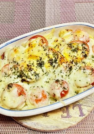 新ジャガイモとトマトの梅肉＆チーズ焼き-レシピのメイン写真