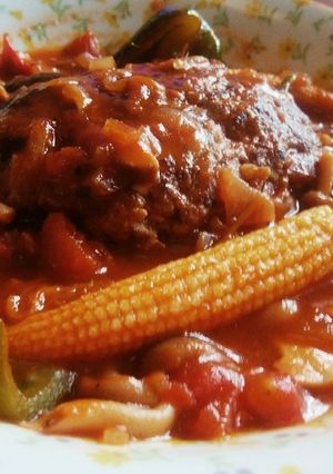 チーズハンバーグの具沢山トマト煮込み♡♡-レシピのメイン写真