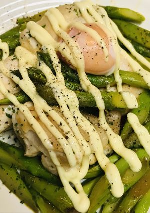 アスパラ＆鶏肉の蒸し焼きマヨネーズかけ-レシピのメイン写真