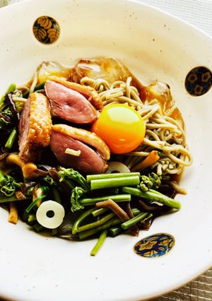 山菜•鴨•月見冷やし蕎麦♪-レシピのメイン写真
