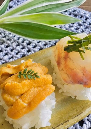 生ウニと昆布じめ鯛をご飯に乗せて〜-レシピのメイン写真