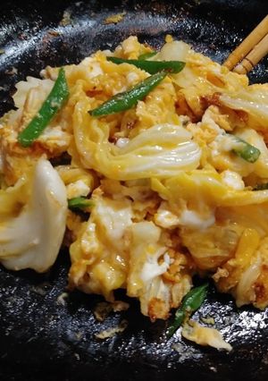 中華風味のキャベツいんげん卵とじ(簡単)-レシピのメイン写真