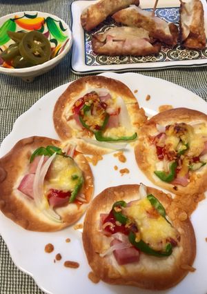 ☆男子ごはんレシピ☆餃子の皮パリパリピザ-レシピのメイン写真