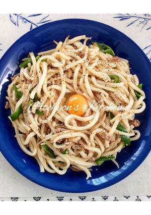簡単！カルボナーラ月見焼うどん-レシピのメイン写真