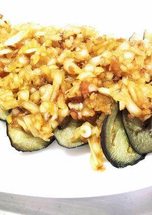 焼きナス　玉ねぎカツオ醤油のせ-レシピのメイン写真