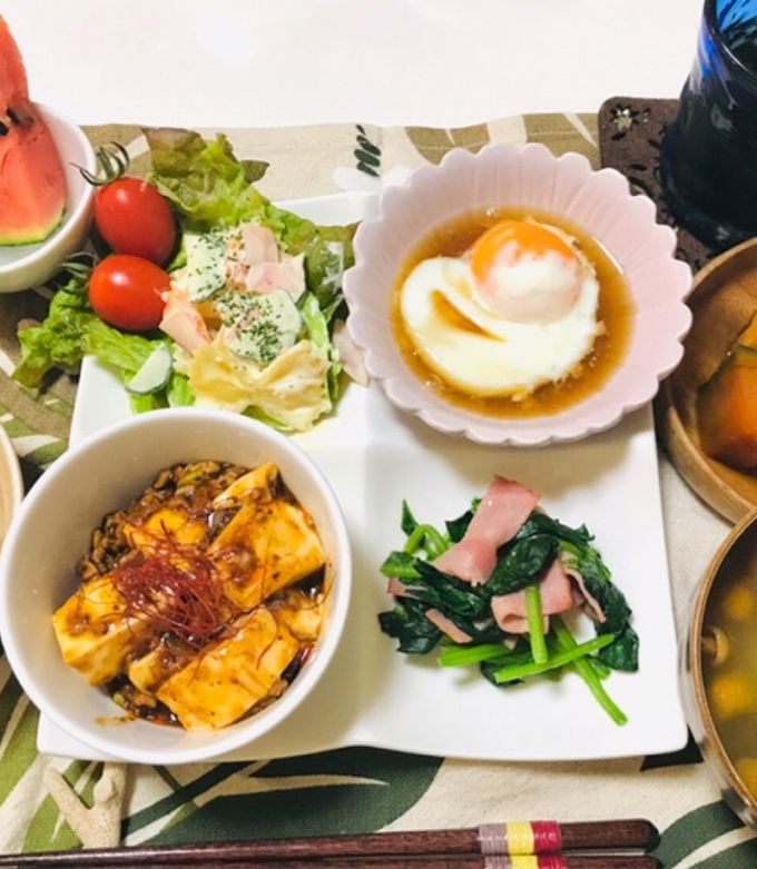 バランスご飯・夕飯のおかず・麻婆豆腐献立-レシピのメイン写真