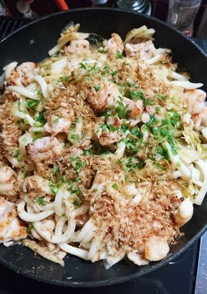 残り野菜炒めの焼き鳥焼きうどん！美味！-レシピのメイン写真