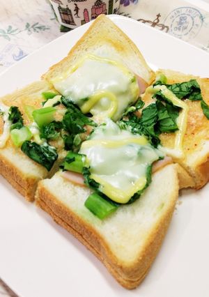 小松菜!!明太子とハムチーハーフ&ハーフ-レシピのメイン写真