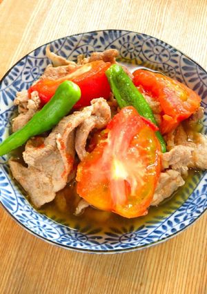 ☺簡単おかず♪豚肉とトマトのめんつゆ煮☺-レシピのメイン写真
