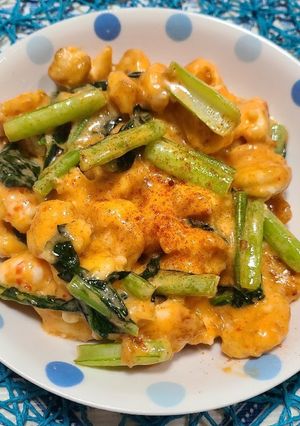 江戸菜と海老のチリマヨソース-レシピのメイン写真