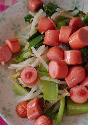 小松菜ともやしとウィンナーの野菜炒め-レシピのメイン写真