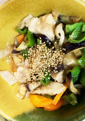 全てレンジ胸肉なすオイ甘酢味青椒肉絲風-レシピのメイン写真
