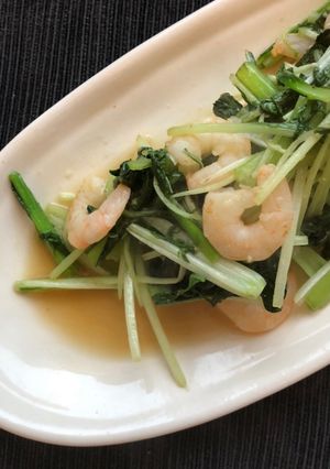 むきエビと水菜の塩麹炒め-レシピのメイン写真