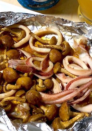 パパっとおつまみ株取なめこイカのホイル焼-レシピのメイン写真