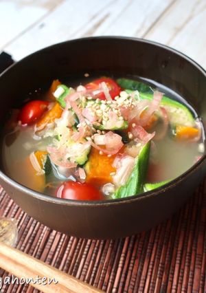 オクラとかぼちゃの冷やし味噌汁-レシピのメイン写真