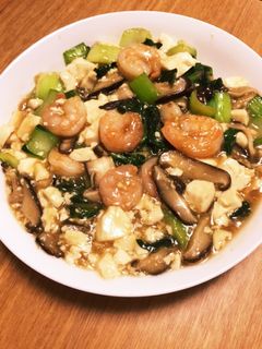 エビ青梗菜しいたけの餡掛け豆腐-レシピのメイン写真