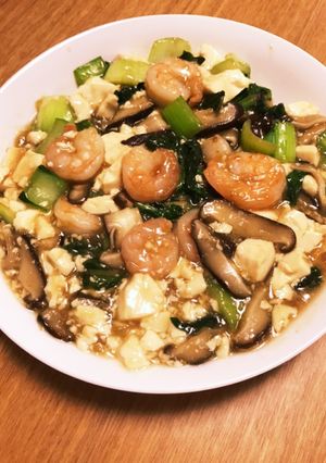 エビ青梗菜しいたけの餡掛け豆腐-レシピのメイン写真